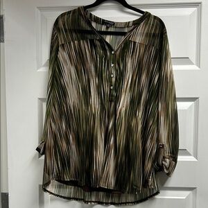 Ava & Grace Striped Green and Brown Blouse